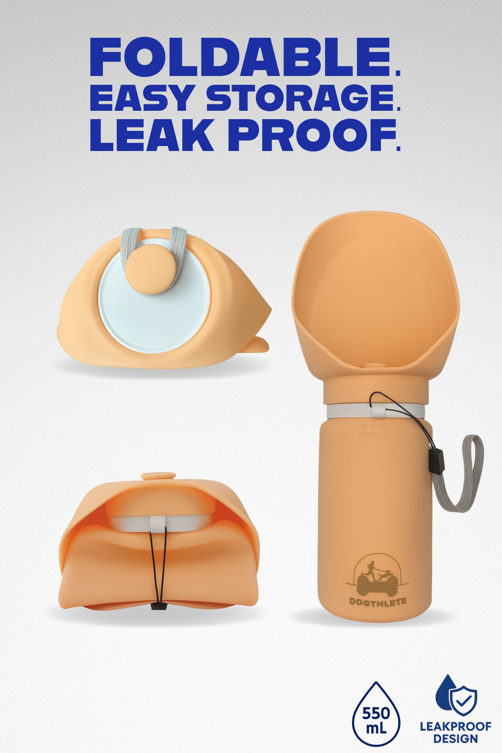 DOGTHLETE Portable Dog Water Bottle, 500ml Leakproof Travel Pet Dispenser with Wide Bowl Coral Peach