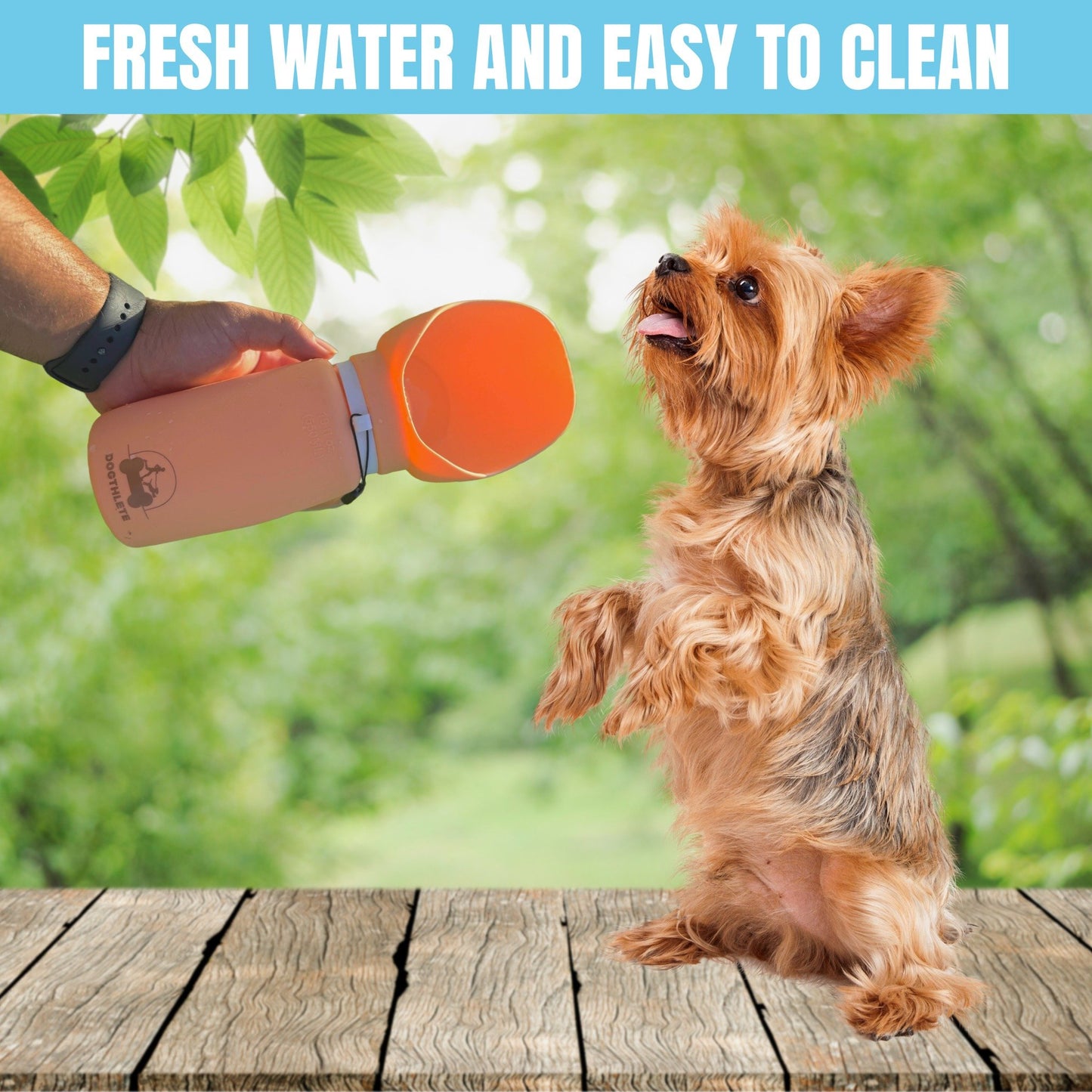 DOGTHLETE Portable Dog Water Bottle, 500ml Leakproof Travel Pet Dispenser with Wide Bowl Coral Peach